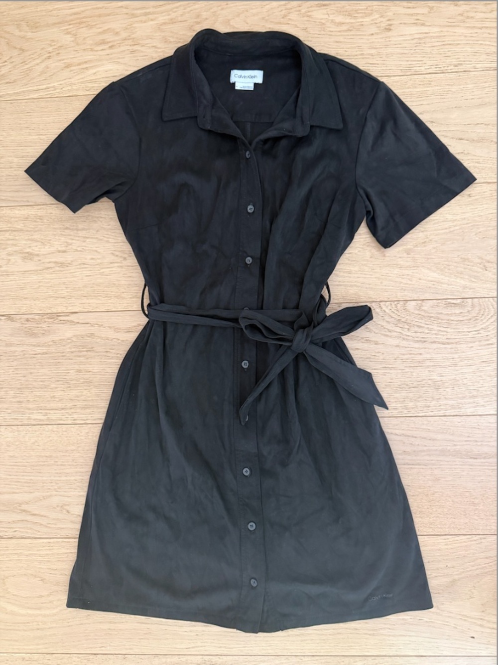 Calvin Klein Black Button-Front Shirt Dress with Tie Belt